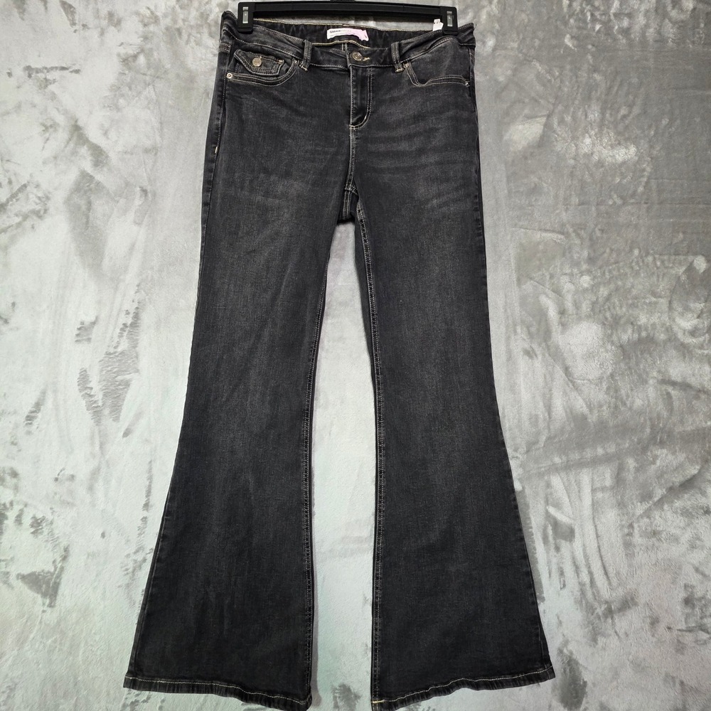 Garage Denim Womens Low Rise Flare Jeans Black Faded Stretch Size 11/30